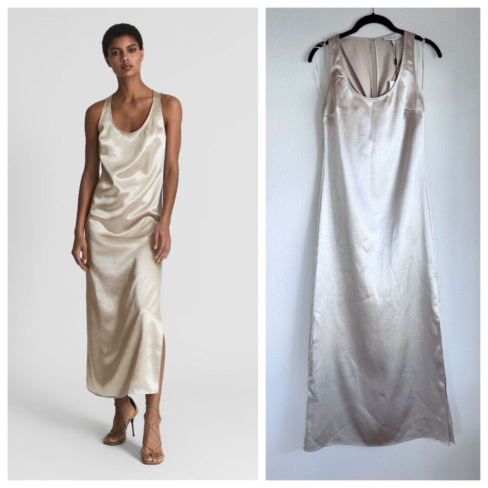 NWT Reiss Lottie Metallic Cross Back Sheath Maxi Dress in Silver Size 2
